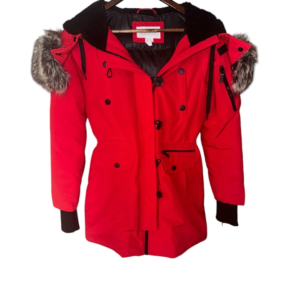 BCBG Generation Red Jacket Insulated Weather Resistant Faux Fur Lined Hood Small